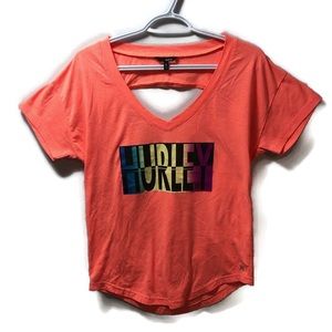 Hurley Nike Dri-Fit Sz Small Keyhole Open Back T Shirt Neon Bright Orange V Neck